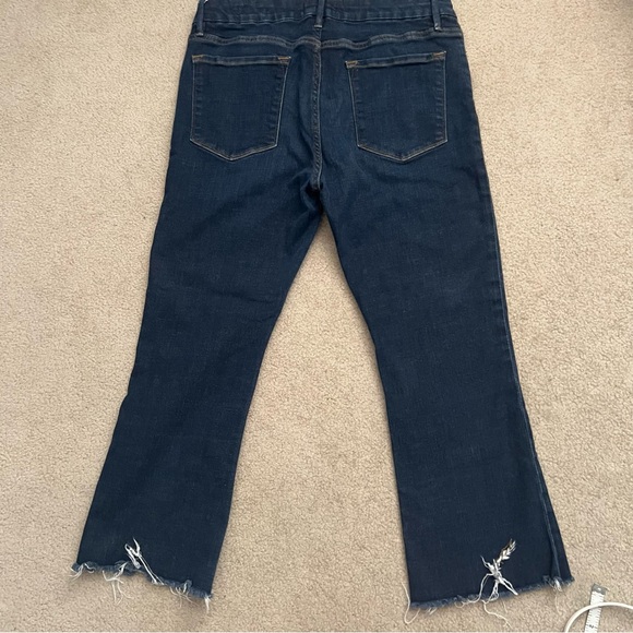 FRAME Denim Le Crop Mini Boot High Waist Raw Hem Jeans Saltair Wash (Dark Blue) - Picture 7 of 10